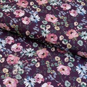 Bavlnená látka Flowers Anabell dark purple digital print