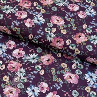 Bavlnená látka Flowers Anabell dark purple digital print