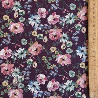 Bavlnená látka Flowers Anabell dark purple digital print