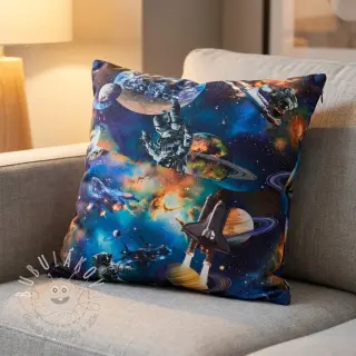 Bavlnená látka Space navy digital print