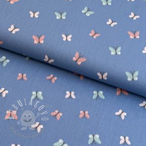 Bavlnená látka Birds and butterflies blue ORGANIC