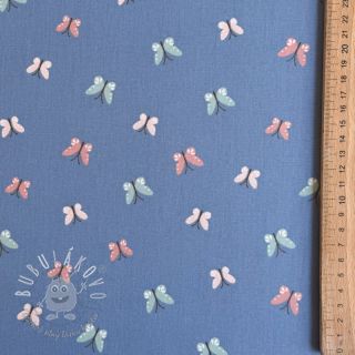 Bavlnená látka Birds and butterflies blue ORGANIC