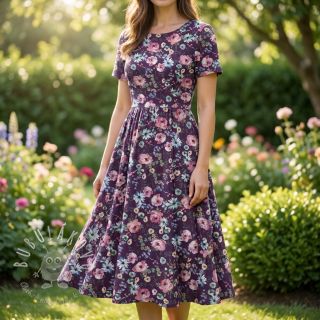 Bavlnená látka Flowers Anabell dark purple digital print