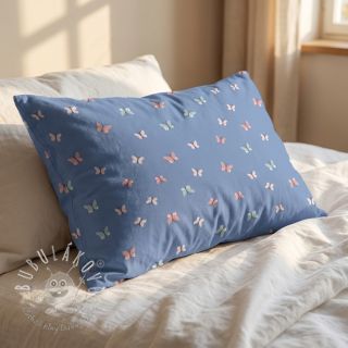 Bavlnená látka Birds and butterflies blue ORGANIC