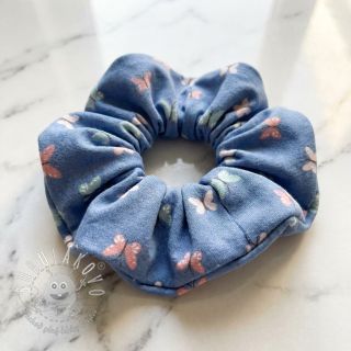 Bavlnená látka Birds and butterflies blue ORGANIC