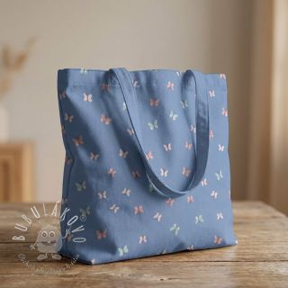 Bavlnená látka Birds and butterflies blue ORGANIC