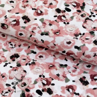 Viskóza POPLIN STRETCH Flowers white digital print