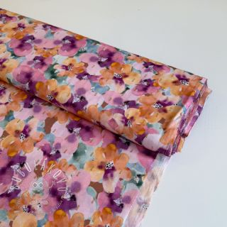 Viskóza LUREX Flowers purple orange digital print