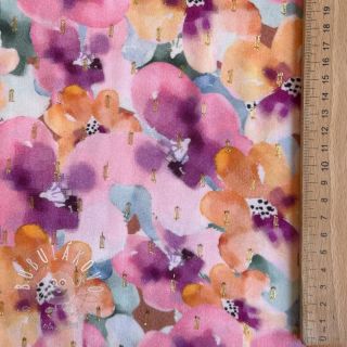 Viskóza LUREX Flowers purple orange digital print