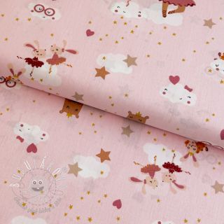 Bavlnená látka Sweet ballerina animals powder ORGANIC