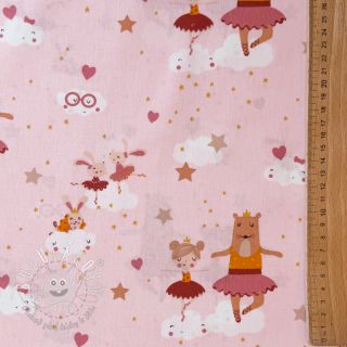 Bavlnená látka Sweet ballerina animals powder ORGANIC