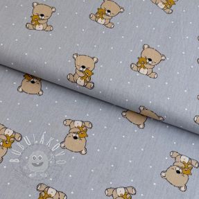 Bavlnená látka Sweet bear light grey ORGANIC
