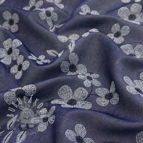 Bavlnená látka JEANS Chambre LUXURY JACQUARD Flowers dark blue
