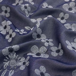 Bavlnená látka JEANS Chambre LUXURY JACQUARD Flowers dark blue