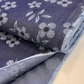 Bavlnená látka JEANS Chambre LUXURY JACQUARD Flowers dark blue
