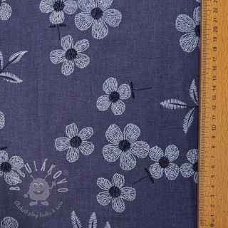 Bavlnená látka JEANS Chambre LUXURY JACQUARD Flowers dark blue