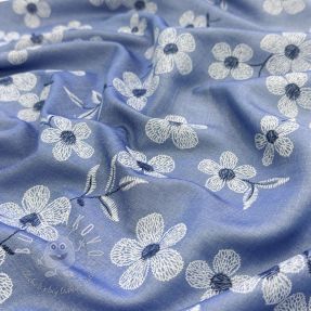 Bavlnená látka JEANS Chambre LUXURY JACQUARD Flowers jeans
