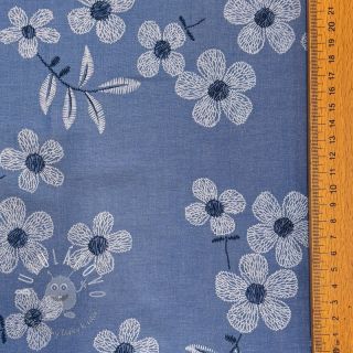 Bavlnená látka JEANS Chambre LUXURY JACQUARD Flowers jeans