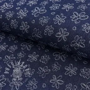 JEANS DENIM JACQUARD Flower dark blue