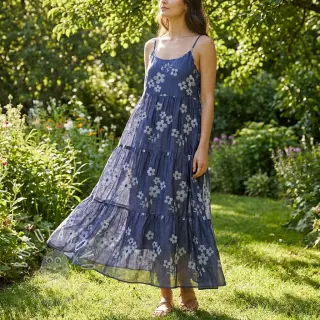 Bavlnená látka JEANS Chambre LUXURY JACQUARD Flowers dark blue