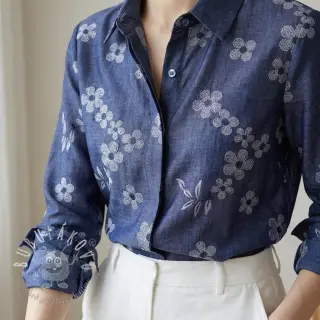 Bavlnená látka JEANS Chambre LUXURY JACQUARD Flowers dark blue