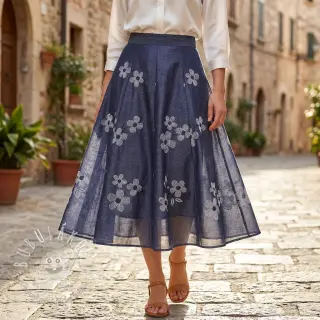 Bavlnená látka JEANS Chambre LUXURY JACQUARD Flowers dark blue