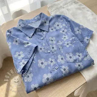 Bavlnená látka JEANS Chambre LUXURY JACQUARD Flowers jeans