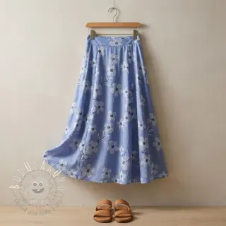 Bavlnená látka JEANS Chambre LUXURY JACQUARD Flowers jeans