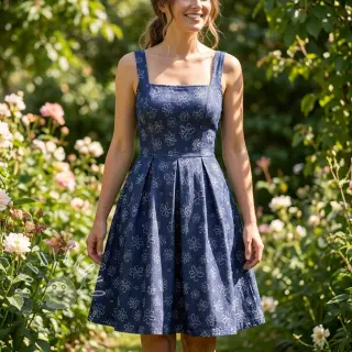 JEANS DENIM JACQUARD Flower dark blue