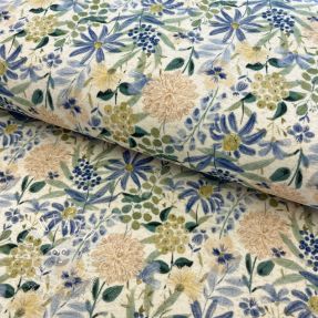 Úplet s ľanom Flowers ecru blue digital print