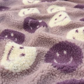 Kabátovina TEDDY JACQUARD Happy faces mauve