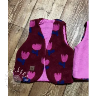 Kabátovina TEDDY JACQUARD Tulips dark red