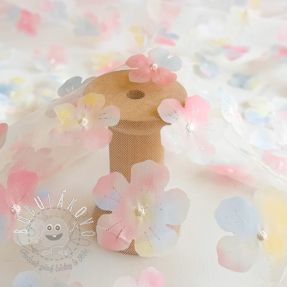 Tyl na TUTU RETRO Flowers light blue