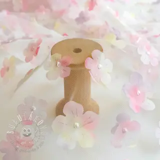 Tyl na TUTU RETRO Flowers light pink