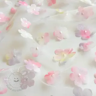 Tyl na TUTU RETRO Flowers light pink