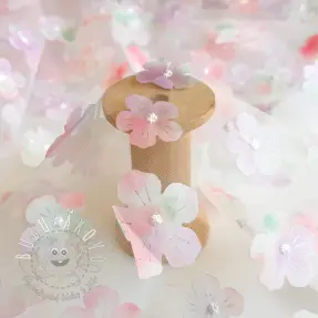 Tyl na TUTU RETRO Flowers lavender