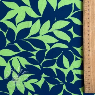Teplákovina počesaná SOFT Leaves green navy