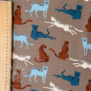 Teplákovina počesaná SOFT Leopard taupe ORGANIC
