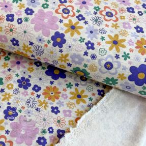 Teplákovina počesaná Glitter flowers ecru melange