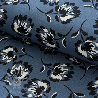 Viskóza ROSELLA STRETCH Flowers blue
