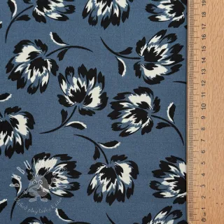 Viskóza ROSELLA STRETCH Flowers blue