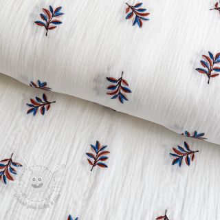 Dvojitá gázovina/mušelín EMBROIDERY Leaves white