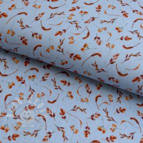 Dvojitá gázovina/mušelín Leaves field light blue