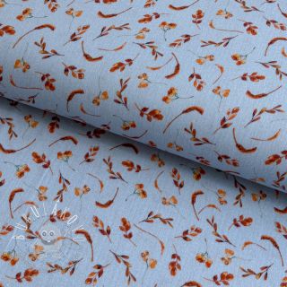 Dvojitá gázovina/mušelín Leaves field light blue