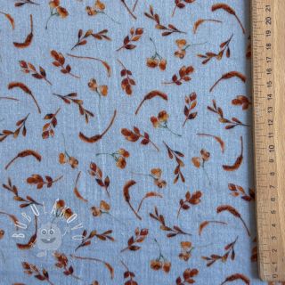 Dvojitá gázovina/mušelín Leaves field light blue