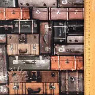 Dekoračná látka Suitcases grey digital print