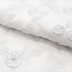 Bavlnená látka VOILE EMBROIDERY Flowers with stem white