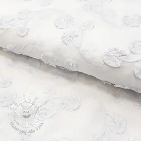 Bavlnená látka VOILE EMBROIDERY Flowers with stem white