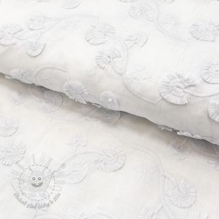 Bavlnená látka VOILE EMBROIDERY Flowers with stem white