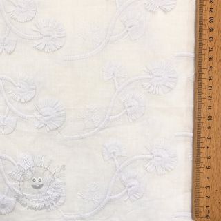 Bavlnená látka VOILE EMBROIDERY Flowers with stem white
